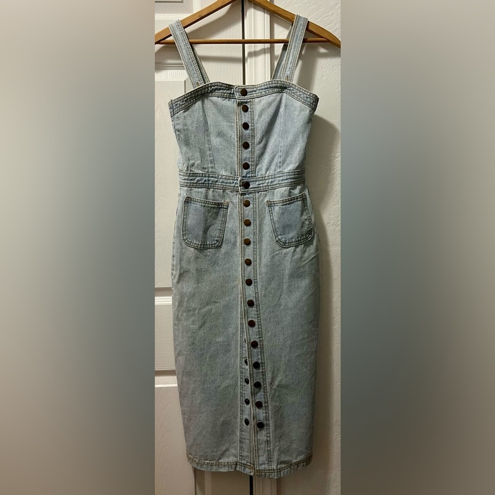 Jeans Light Blue Denim Overalls Button Midi Dress Size Small